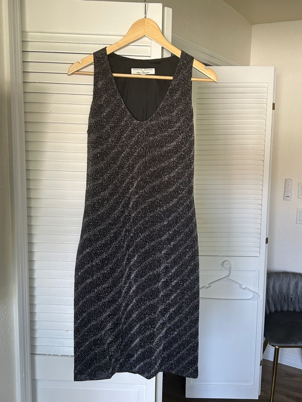 Sexy Sparkle V-Neck Midi Dress in Black by Nobody's Child.